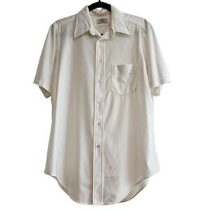 DI LORENZO Qiana Nylon Short Sleeve Button Up Shirt Men Size 18 15 1/2 Cream